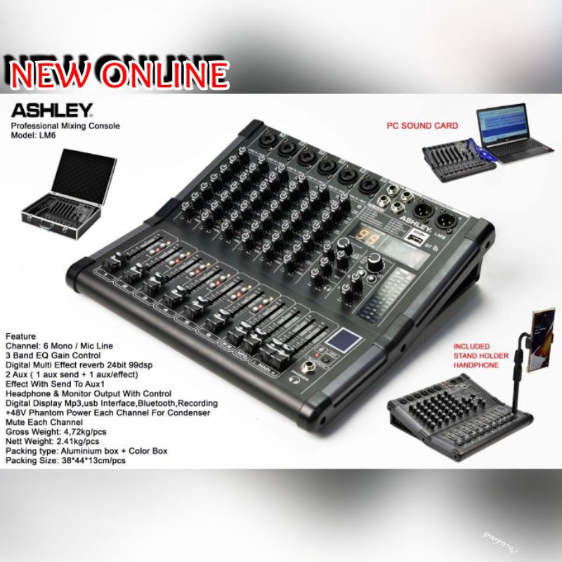 MIXER ASHLEY LM6/LM6 6ch USB BLUETOOTH SOUND CARD ORIGINAL