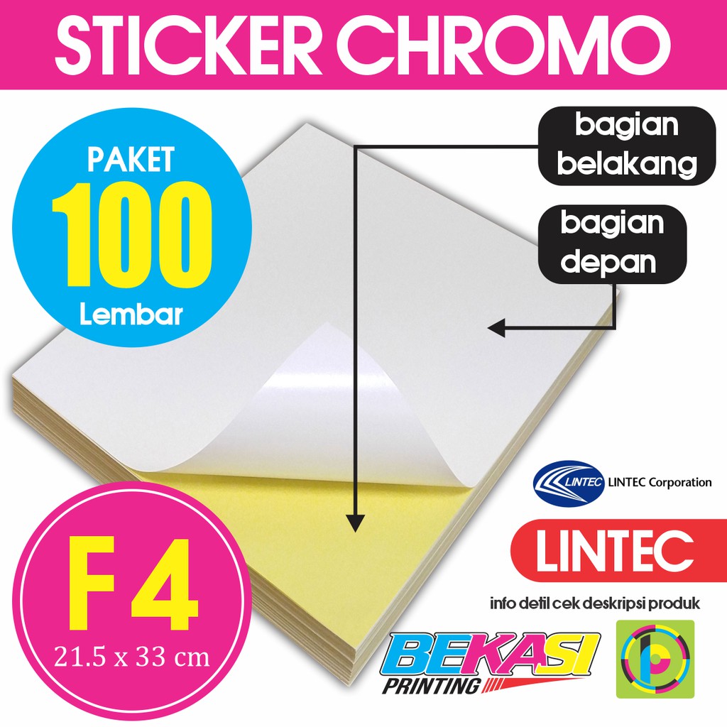 

Kertas Sticker Chromo Glossy Original by Lintec Japan F4 21.5x33 cm (1 Pack isi 100 Pcs)
