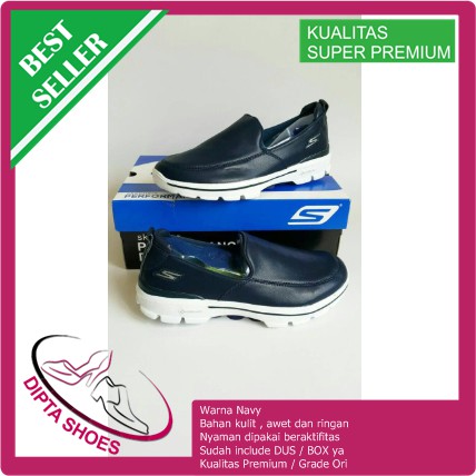 Sepatu Pria Skechers/Skecher/Sketchers/Sketcher GoWalk 3 Leather New - Navy, 40