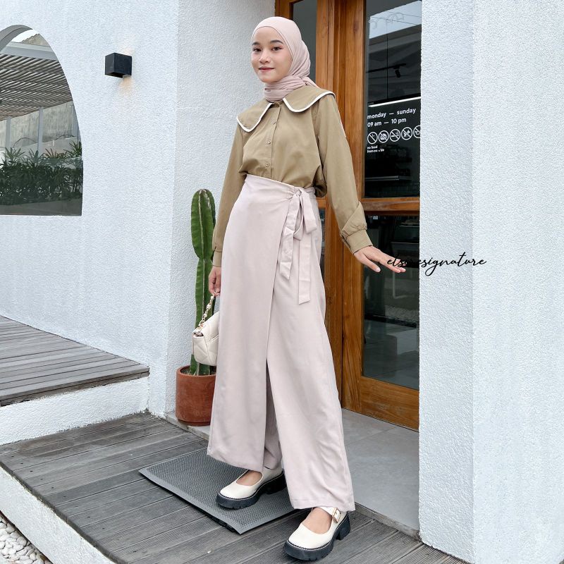 Celana Kulot  Rok 2in1 Bahan Airflow Crinkle Celana Rok Tied Magnolia  Outfit Terbaru Wanita | Outfit Remaja Terbaru Kekinian