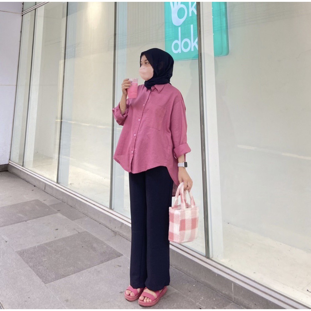 Kemeja Oversize Linen Wanita - Linen Shirt - Atasan Wanita Lengan Panjang - Jennamira_mode