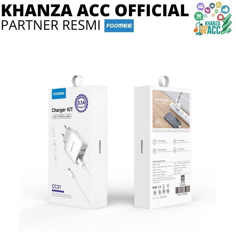 KHANZAACC Foomee CC31 Charger 3 USB Port + Micro Cable Set