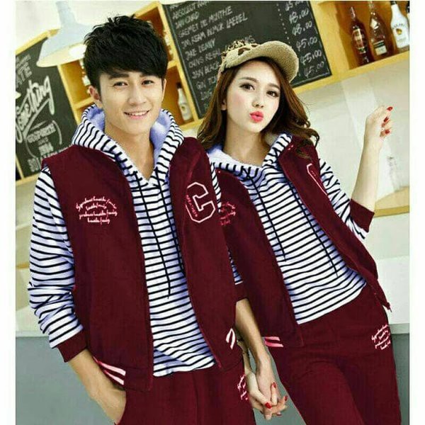 Couple Jaket C Hoodie Stripe - Hitam