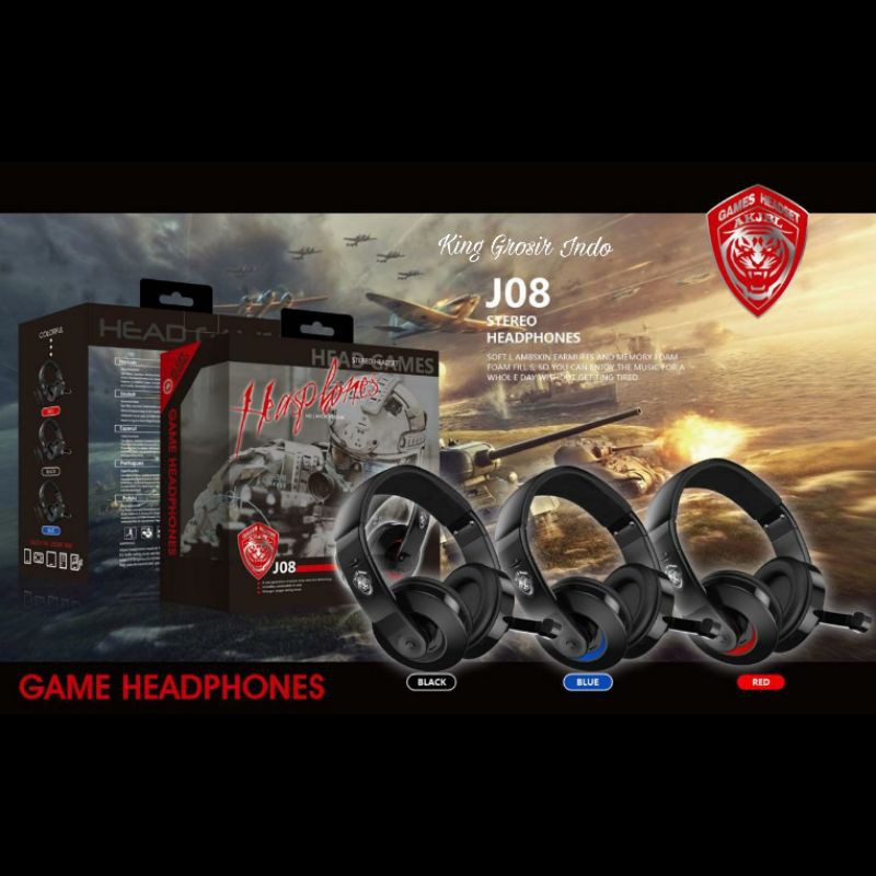 Headphones Game Tipe J08 / Headphone Gaming 3.5 MM / Headset Gaming No Delay