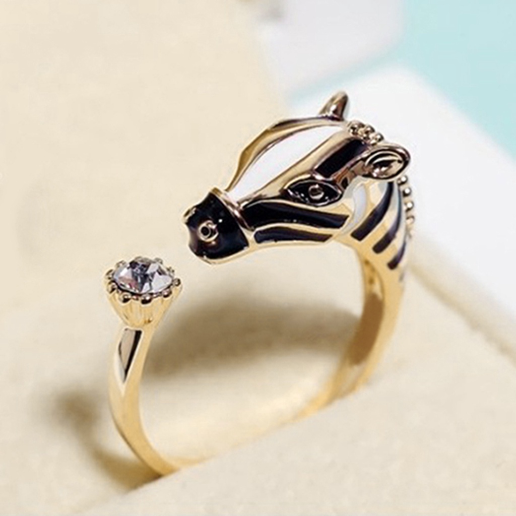 Hu Hu Hu Hu Hu Alat Bantu Pasang Kacamata♡ Cincin Wanita Model Terbuka Desain Kepala Kuda Hias Berlian Imitasi Untuk Pestaclub