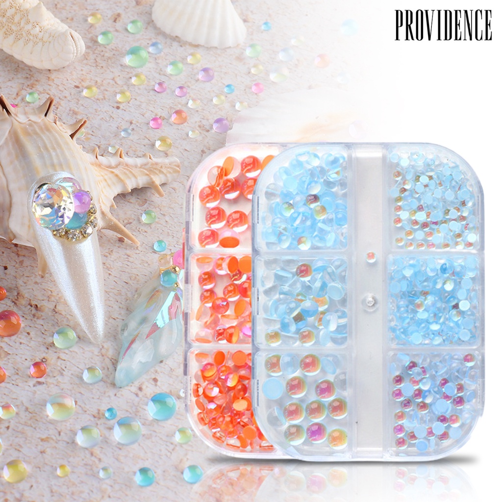 Providence 6 Grids/Box Fingernail Ornament Easy to Apply Decorative Resin Nail Art Accessories Aurora Mocha Clear Half Beads for Professional Use