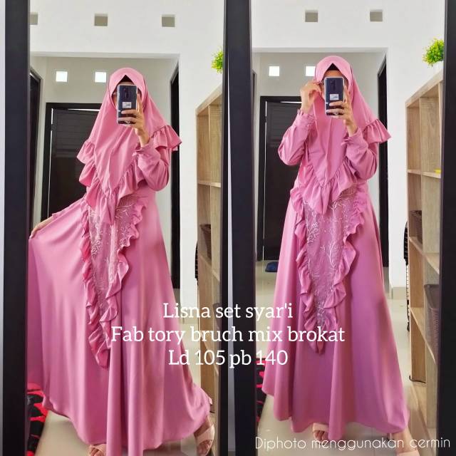 Lisna syari by Widya ORI gamis set material fab torrybruch mix brukat ld 105 PB 140 fit L