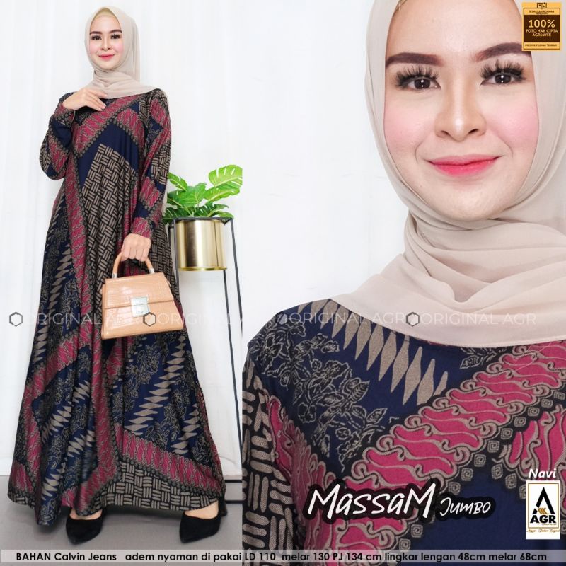 Gamis batik calvin jeans jumbo massam dress maxy LD 110 Bahan calvin jeans super melar