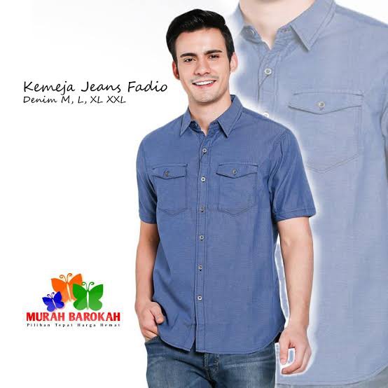 KEMEJA PRIA LENGAN PENDEK BAHAN SOFT DENIM JEANS