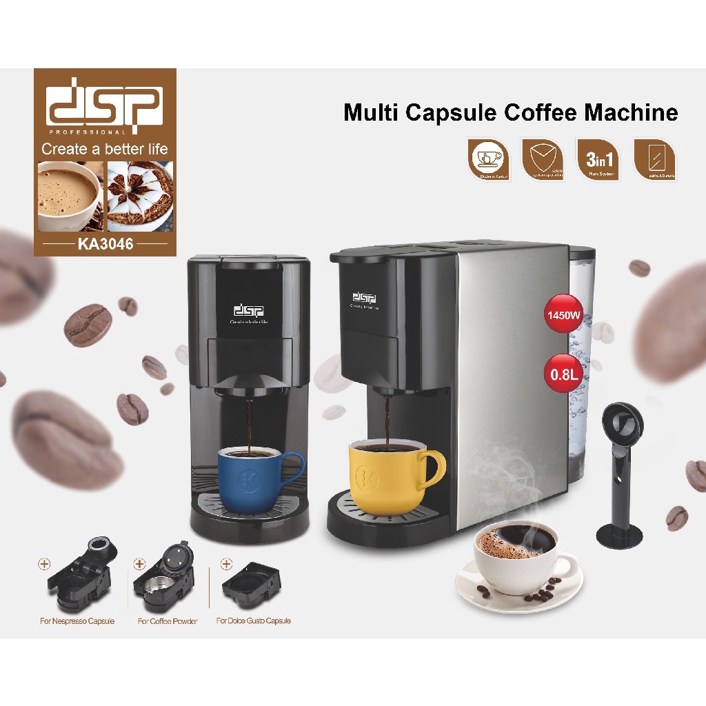 DSP KA3046 - Multi Capsule Coffee Machine 1450W - Mesin Kopi Kapsul Praktis di Rumah Kantor Kantin