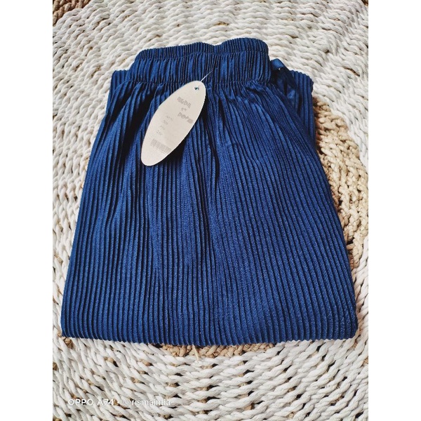 Celana Plisket Kulot Plisket Lidi Tali Hyget Termurah-Navy lidi