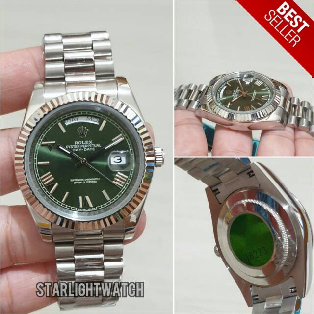 JAM TANGAN PRIA ROLEX DAY DATE AUTOMETIC SILVER MARON
