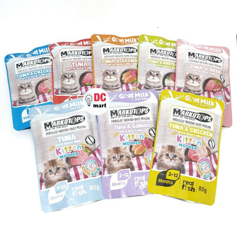 MARKOTOPS POUCH 85Gr Sachet Goat Milk Series / Makanan Cair Kucing Segala Usia dengan Susu Kambing