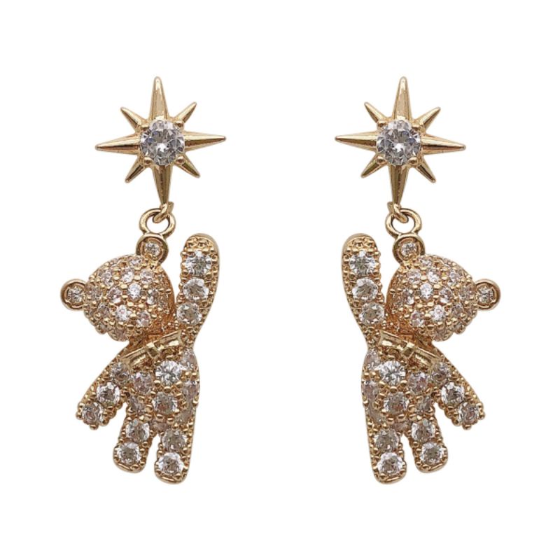 FerenHongXia Anting Tusuk Motif Bintang / Beruang Kecil Lucu Ala Korea Untuk Wanita