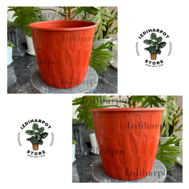 pot bunga tanaman motif kacang MERAH BATA 27cm - TABITHA PK 30