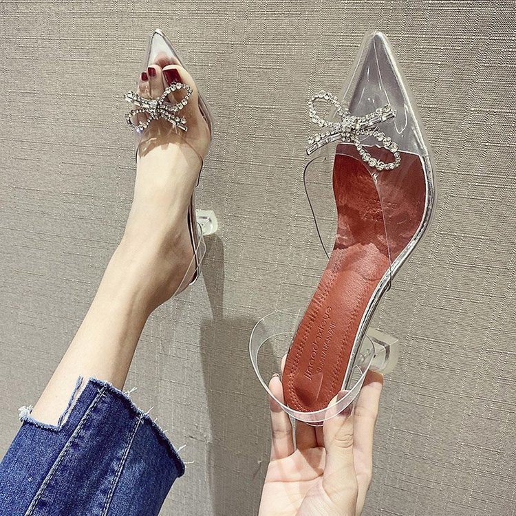 Korean  Ribbon Transparant Heels / Sepatu Heels 5046 (Size 36-39)