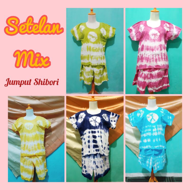 Setelan Gogo Dewasa Shibori Mix Lengan Pendek