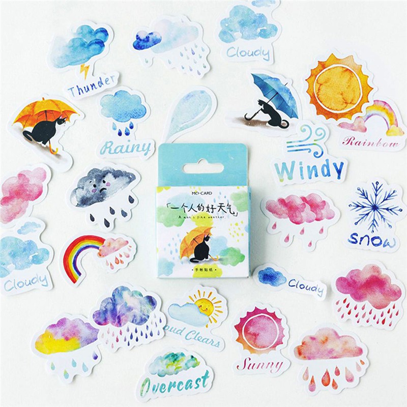 

INDORETAIL | 46 Pcs Watercolor Cuaca Kertas Stiker Stiker Rekat DIY Dekorasi Ablum Diary