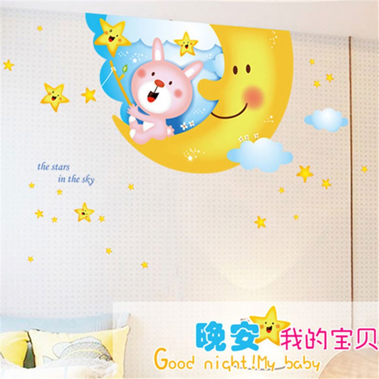 RELIZA WALLSTICKER BULAN SABIT AWAN SMILE ANAK KIDS NICE DREAM ANGKASA BINTANG BIRU KUNING SKY STARS