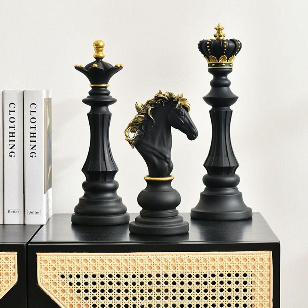 Patung Catur QUINTON Resin Internasional Chessmen Statue King Knight Queen Dekorasi Kabinet Papan Potongan Catur Dekorasi Desktop Rumah