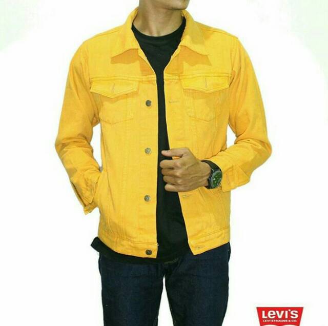 Jaket Jeans Pria Lemon Pink Merah Putih Mustard Abu Maroon Ijo Army