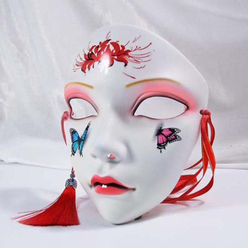 Mxbeauty Halloween Cosplay Masker Kabuki Masker Masquerade Festival Gaya Cina Kupu-Kupu Topeng Cherry Hiasan Kepala Kostum Props Kecantikan Wajah Hanfu Aksesoris Pesta Props