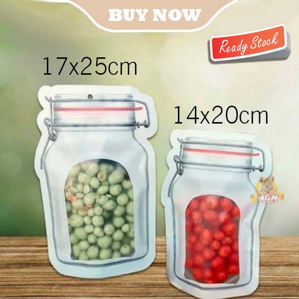 Standing Pouch model toples Mason Jar Zipper Plastic Bag 14x20cm