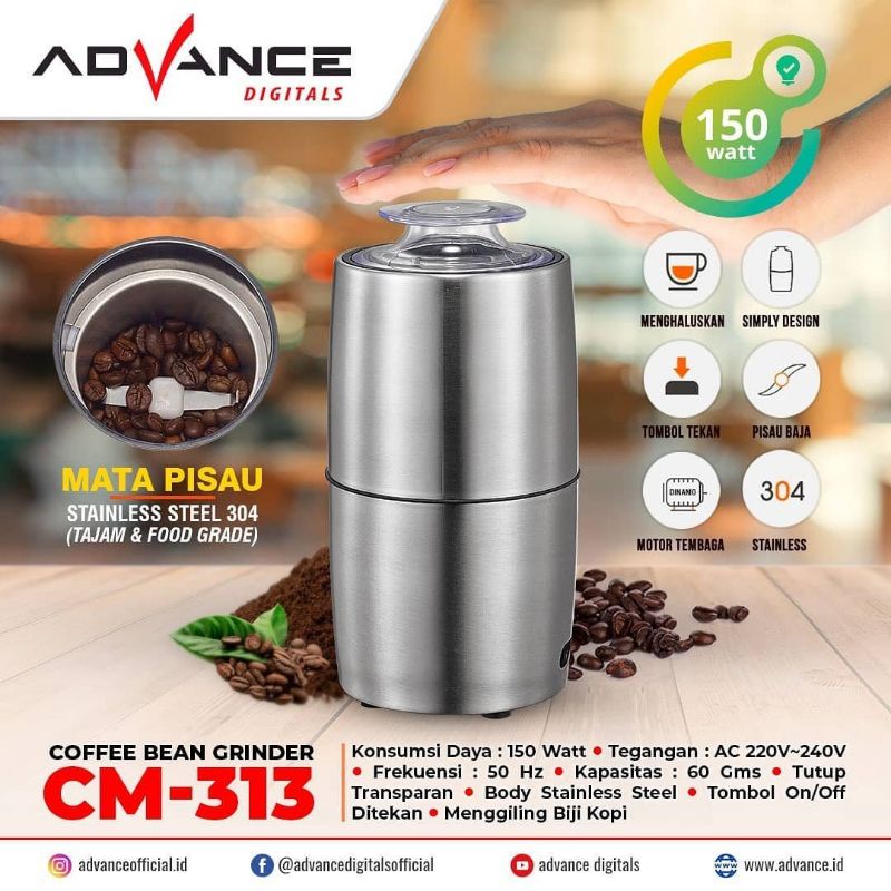 Advance Penggiling Biji Kopi Stainless / Coffee Bean Grinder Electric CM 313