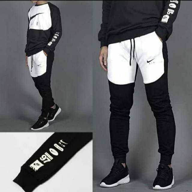CELANA JOGER PRIA -NIKE AIR HYBRID JOGGER PANTS (black x white) - grade ori  - sweatpants nike -sale
