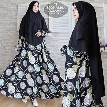 Baju dress Syari Monalisa Azzahra Black TL gamis wanita monalisa hitam murah
