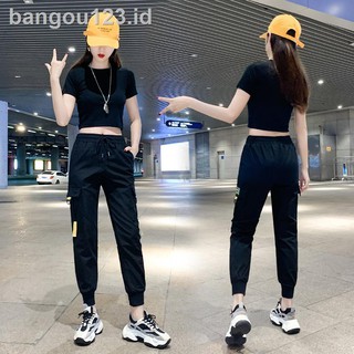  Celana  Panjang  Cargo  Gaya Korea High Waist Warna  Polos 