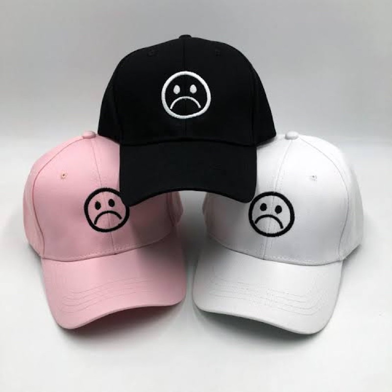 Topi Baseball Pria Wanita dewasa Bordir Smiley Sad