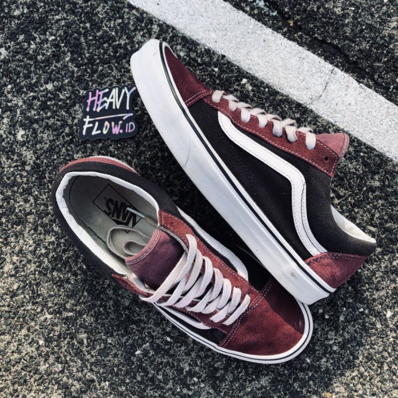 VANS STYLE 36 VINTAGE SUEDE RED BURGUNDY BLACK SNAKERS RESMI SECOND