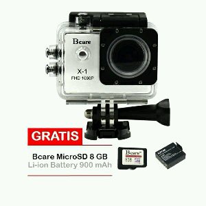 Bcare BCam X 1 Action Camera 12MP 1080P   Gratis Memory Card MicroSD and Battery   White Silver