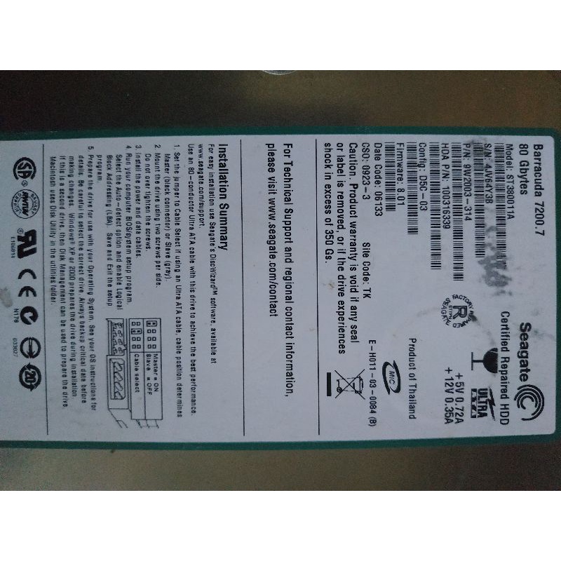 HDD Internal SEAGATE 80GB Bekas. berfungsi