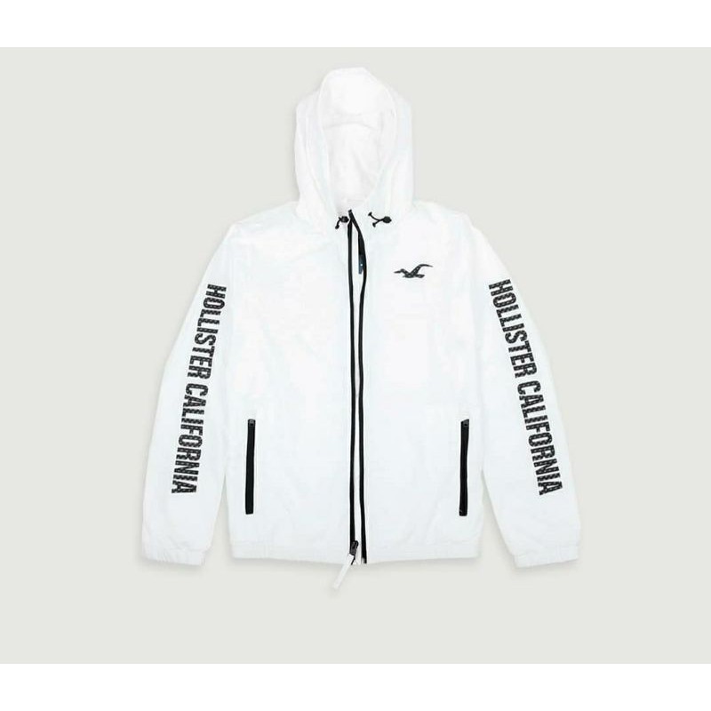Jaket Hoodie HOLLISTER Fleece Lined Jacket White Original