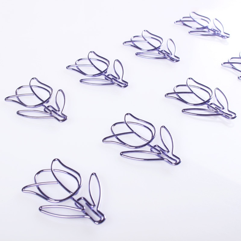 12pcs/box Purple Tulip Shaped Photos Tickets Notes Letter Paper Clip Stationery