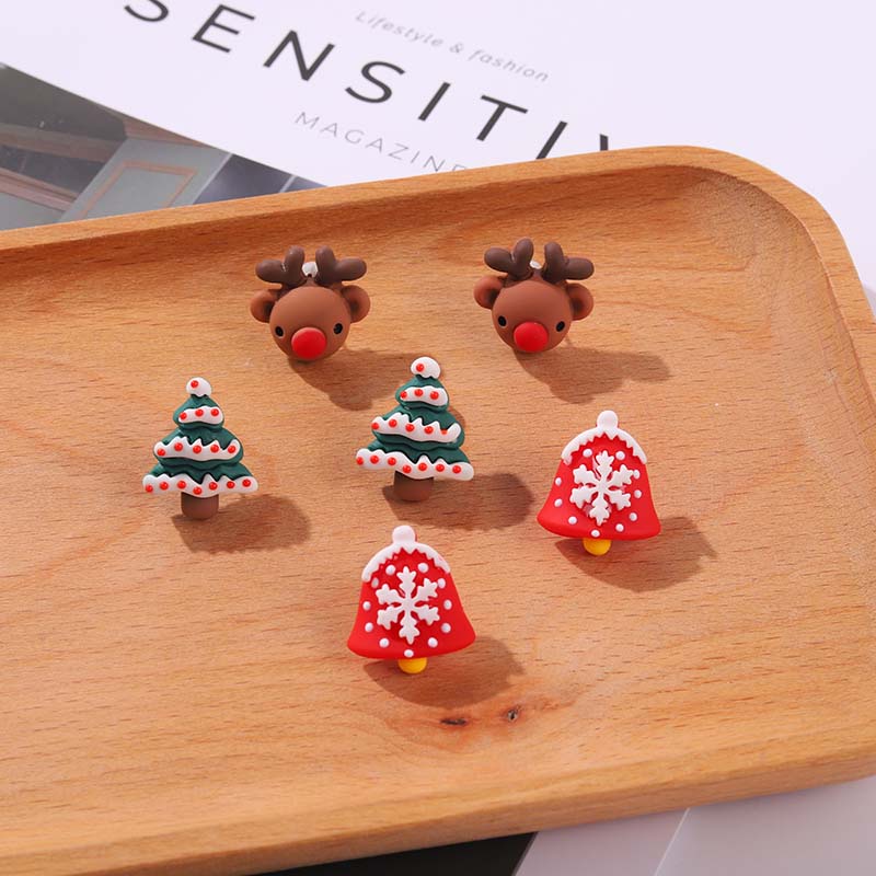 Anting Stud Desain Pohon Natal Santa Claus Snowman Rusa Bahan Resin Untuk Wanita