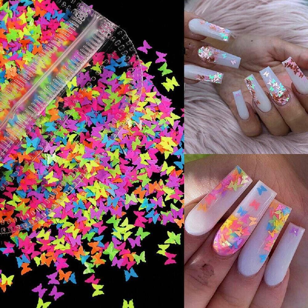 Top Fluorescence Nail Sequin 3D Neon Manicure Alat Nail Art Bentuk Kupu-Kupu