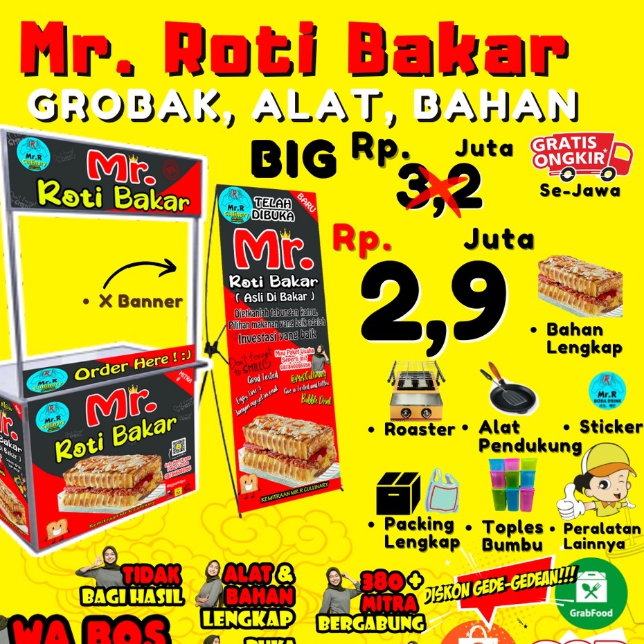 

Mr.ROTI BAKAR NEW|| MR.R CULLINARY (FRANCHAISE,PAKET USAHA,KEMITRAAN) GROBAK/BOOTH PORTABLE,ALAT LENGKAP, DAN BAHAN BAKU UTAMA