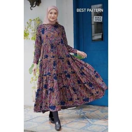 Adzan880 Hl Raya Prisha Midi Dress Heaven Lights Gamis Tunik Baju Hijab Lebaran