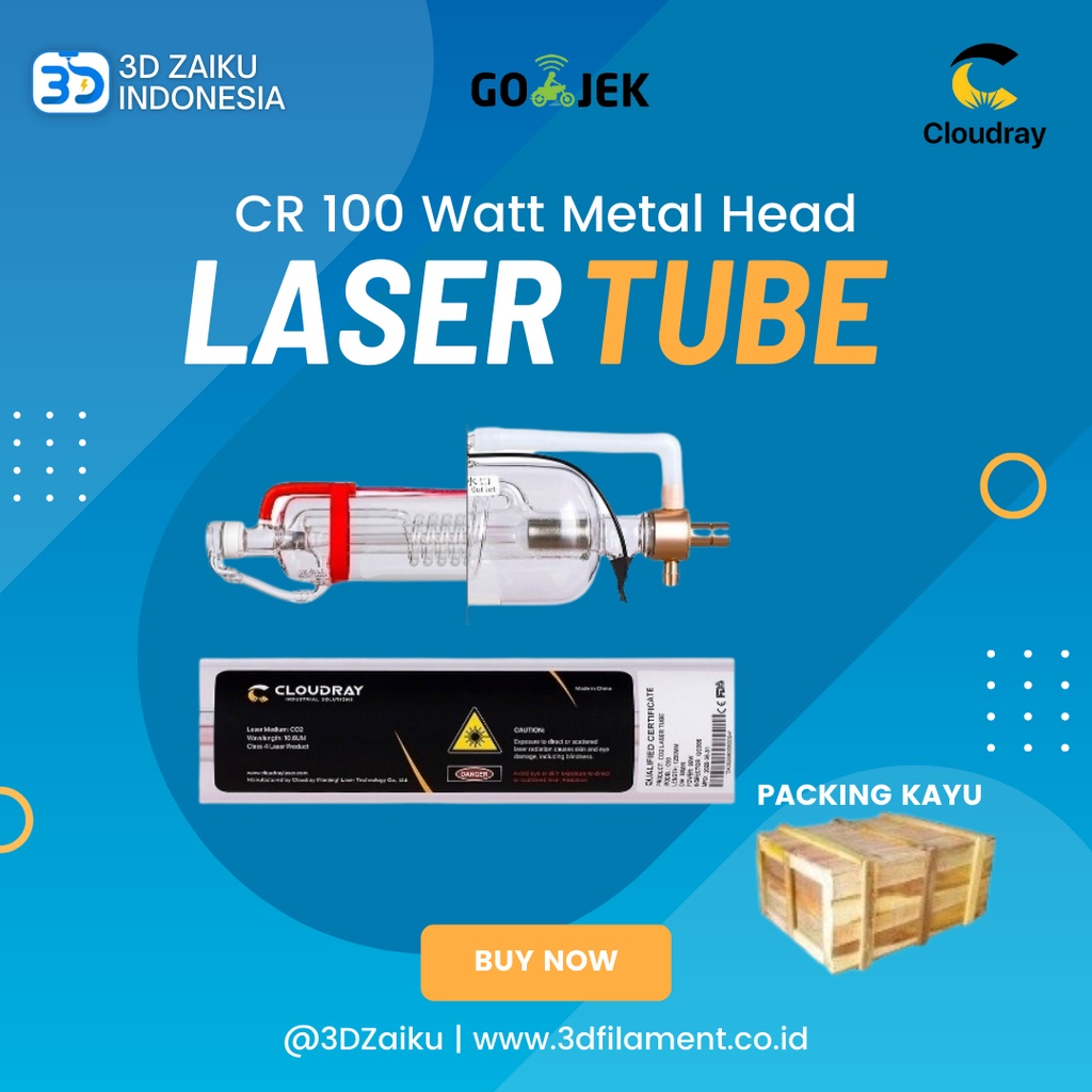 CloudRay CO2 Laser Tube Tabung Laser CR 100 Watt 100W Metal Head