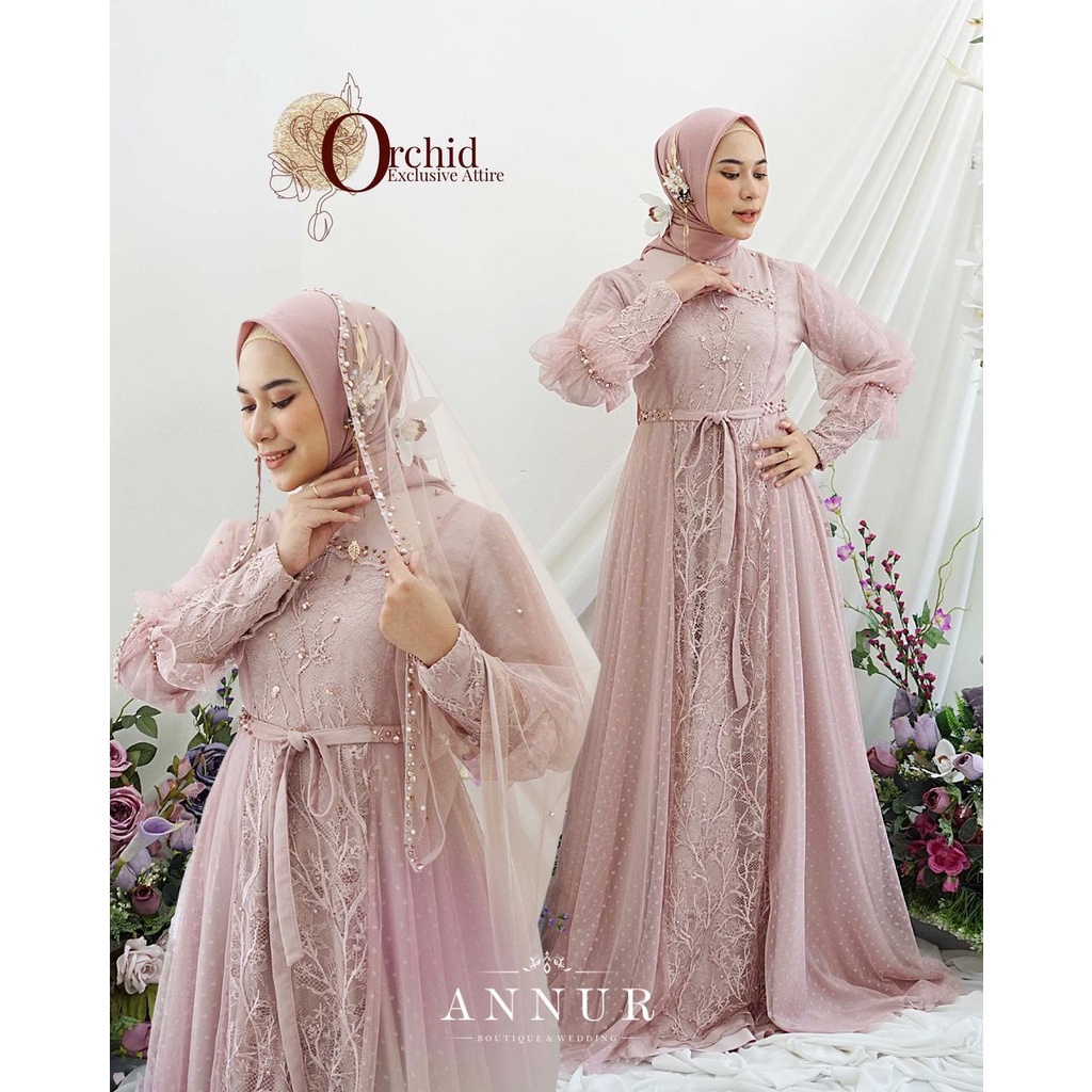 Annur Label Pre Order Orchid Dress lingkar bordir dress pesta maternity aqiqah payet