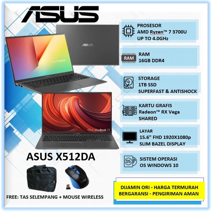 Laptop Asus X512DA AMD Ryzen 7 3700U Ram 16GB SSD 1TB 15.6" FHS Win10 Grey