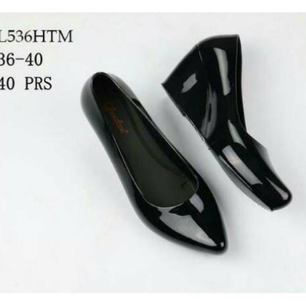 Sepatu Wedges jelly Glanzton Hitam Glossy / Doff HEMAT