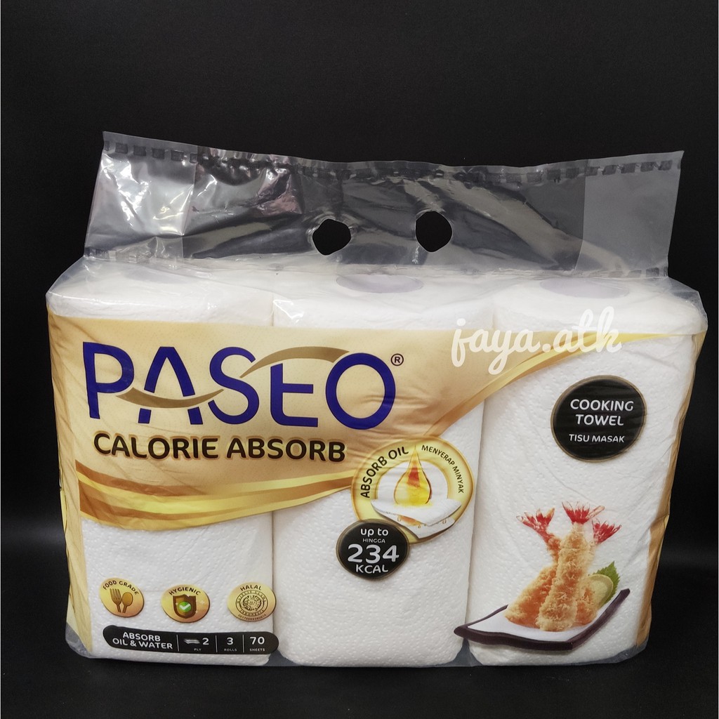 TISU DAPUR PASEO 3 ROLL 70 LBR KITCHEN TOWEL TISSUE SERAP MINYAK CALORIE ABSORB