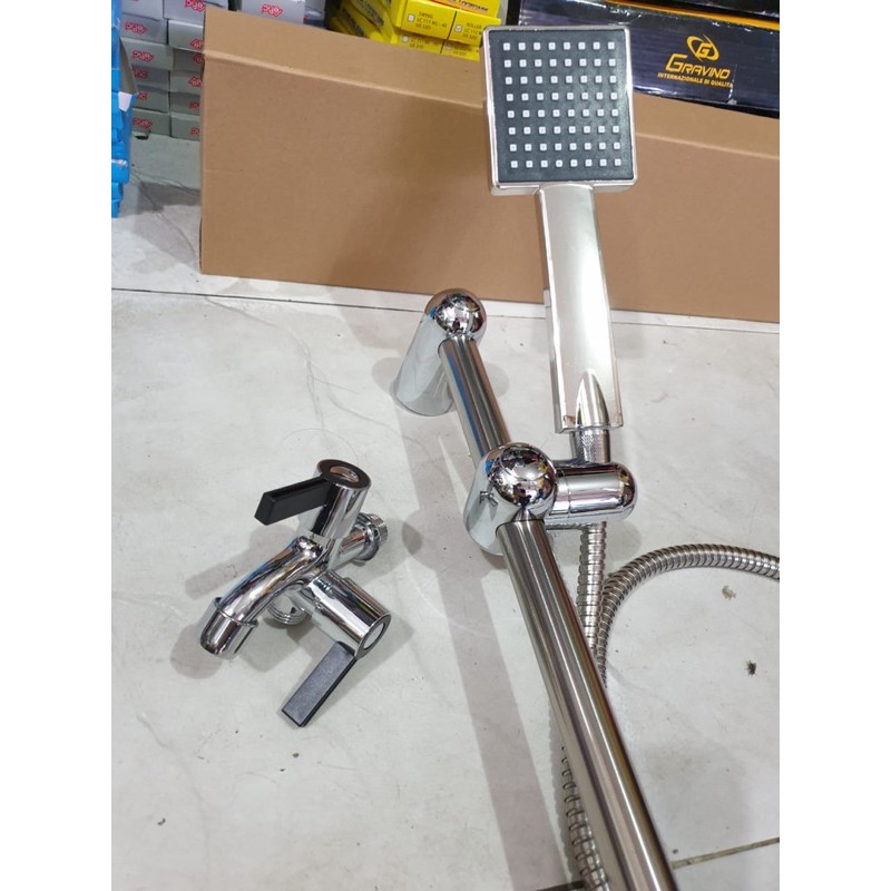 Paket shower tiang stainless dan kran cabang