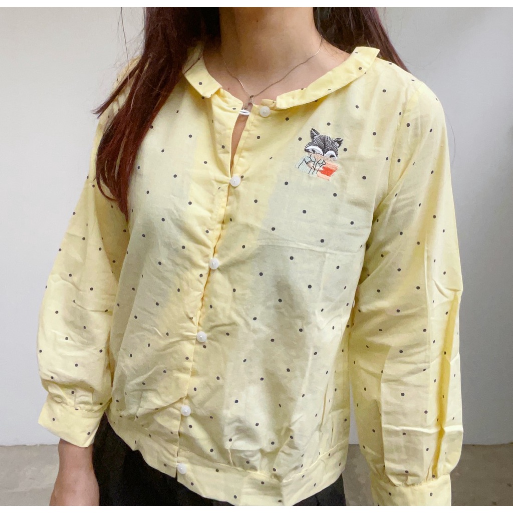 SL231 - Atasan Kemeja Cotton Cat Yellow Korean Look