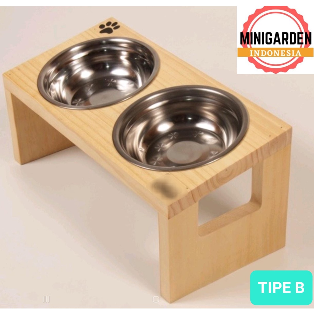 STANDING PET BOWL KAYU DOUBLE BOWL tempat makan hewan anjing kucing