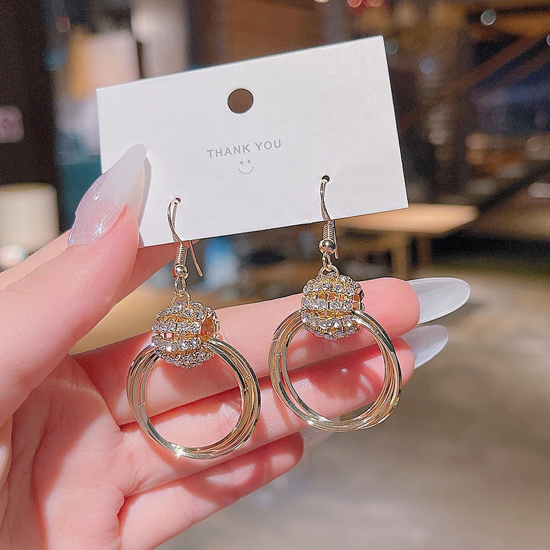 Anting Kait Gantung Bahan Sterling silver 925 Desain Lingkaran Hollow Hias Berlian Untuk Wanita